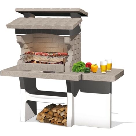 barbecue a legna o carbonella in pietra sarom fuoco "luxor" 159x72x161,5 cm