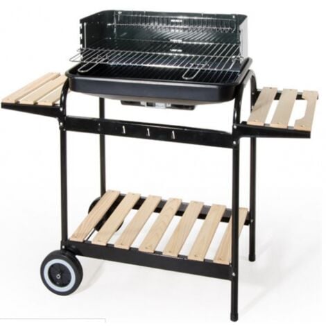 ABITARE Barbecue au charbon 102x44x89 cm en acier noir avec chariot à deux étagères - Avigliano