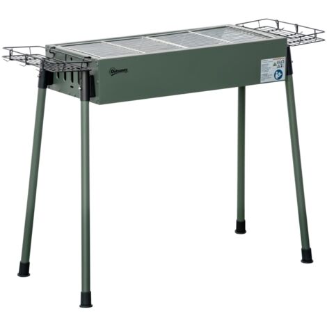 Barbecue au charbon de bois avec 2 grilles portable BBQ Grill sur Pieds amovibles2 paniers latéraux, 94L x 39l x 70H cm
