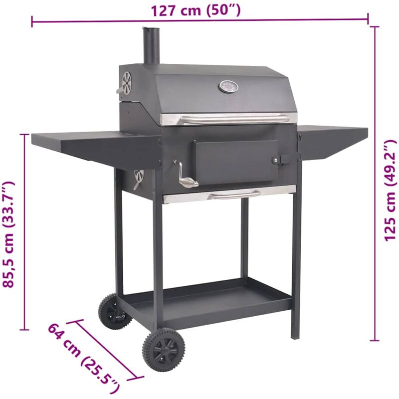 Barbecue au charbon de bois avec étagère inférieure Noir 43048 vidaXL Barbecue au Charbon de Bois et Etagère Inférieure