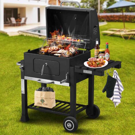 Barbecue au charbon XL – Fer mobile avec thermomètre intégré – Système de circulation de chaleur – Surface de cuisson 42x57cm – Strattore
