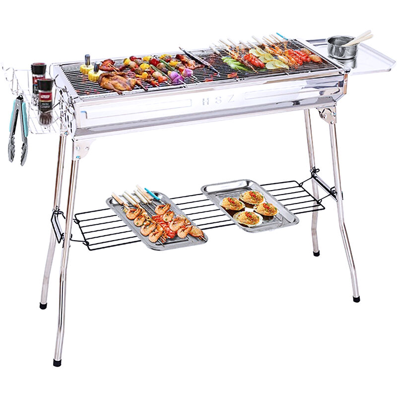 Freosen - Barbecue au Charbon Portable avec Support, Pliable Inox bbq Grille pour Pique-niques, Jardins, Camping et Fête 99.5x31x72cm(LxPxH)