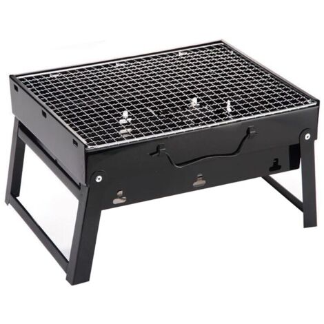 Barbecue au charbon portatif, Acier/Acier inoxydable, Noir