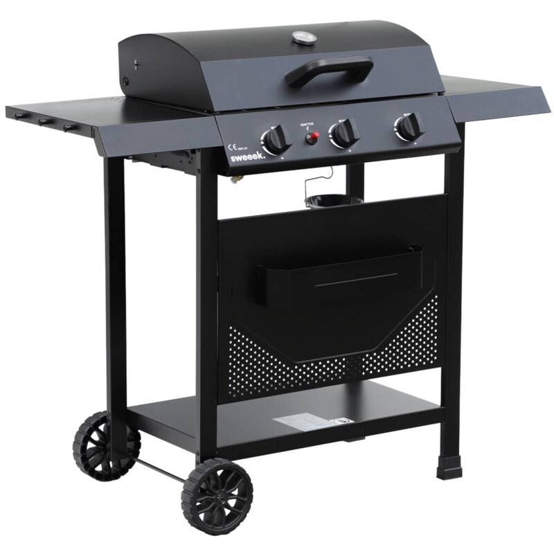 Sweeek - Barbecue au gaz Madeleine noir. 3 brûleurs. cuisine extérieure. l 109.5 x p 59 x h 125cm