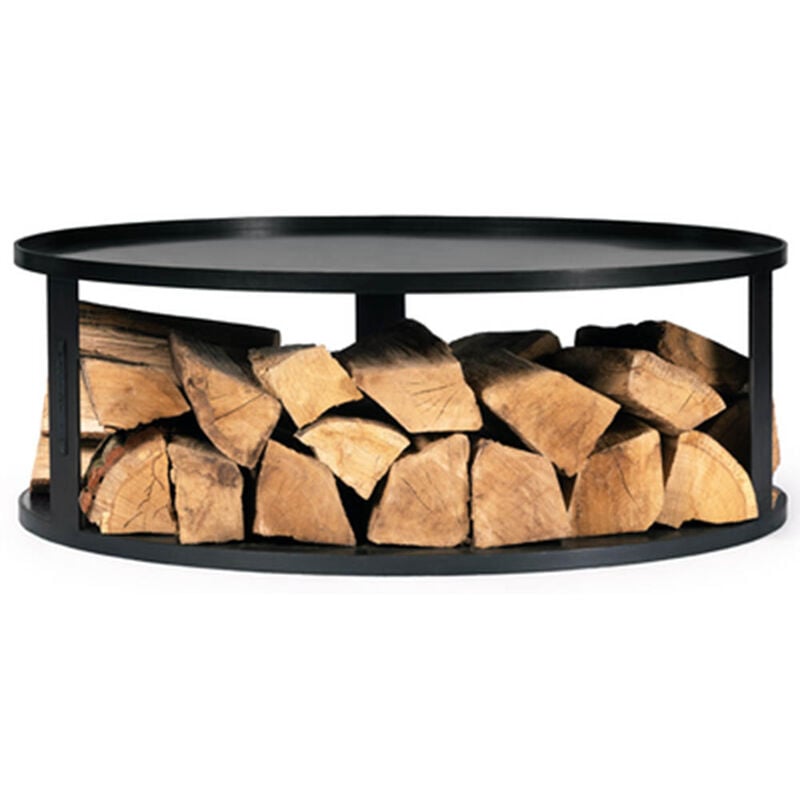 Cookking - Support pour bol à feu avec range-bûches intégré, 102cm, acier brut 111043