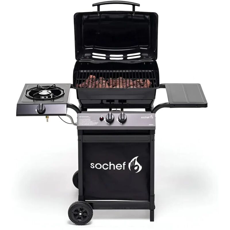 Barbecue A Gas Gpl Pietra Lavica 2 Fuochi 7,6kw Con Fornello Latera...