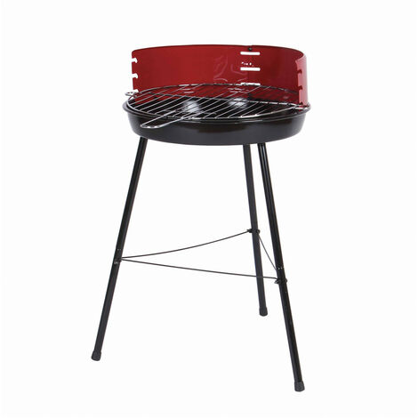 Barbecue portable cuve acier 36 cm – Grille chromée 34 cm – 3 pieds pour grillades en extérieur – Design noir et rouge – Somagic