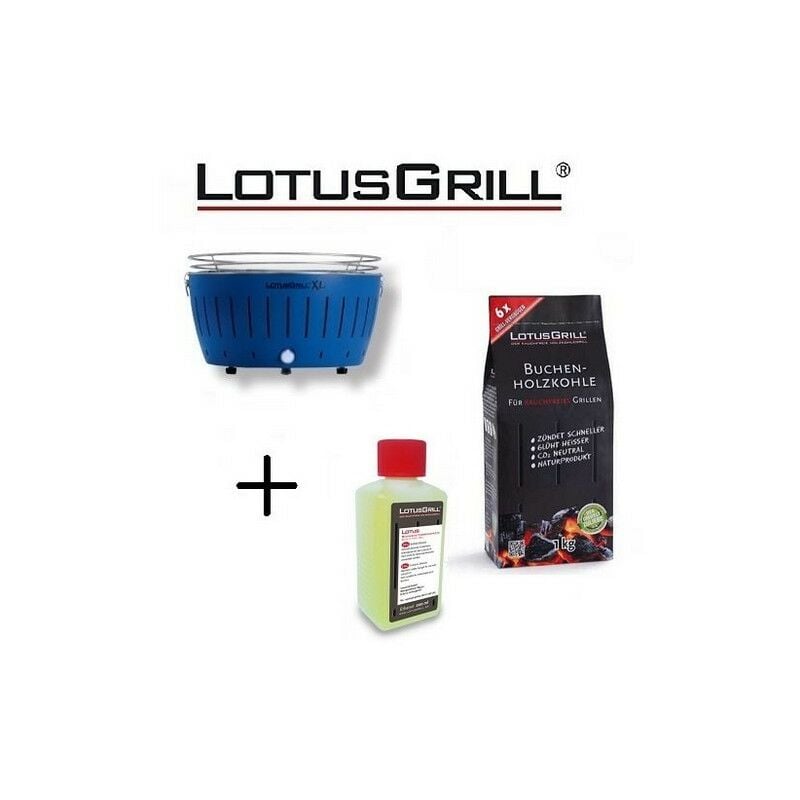 Barbecue Blu xl avec Piles et Câble d'Alimentation usb + 1Kg de Charbon de Bois de Hêtre + Gel Combustible Inodore pour Barbecue 200ml Lotus Grill