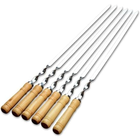 AYYQH Barbecue Brochettes, Brochettes Extra Longues De 55cm en Acier Inoxydable avec Poignée en Bois Massif,Ensemble De 6