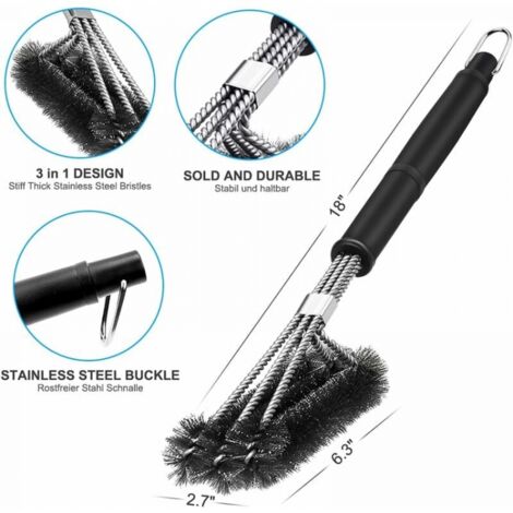 Barbecue Brush, 3 in 1 Barbecue Cleaning Brush, Long Handle, Stainless Steel Bristles for Quickly & Effectively Cleaning All Grills