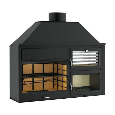 Barbecue charbon bois avec four en acier inoxydable – Puissance 14,5 kW – Grille style argentin – Dimensions L.90 x P.70 x H.54 cm – FM