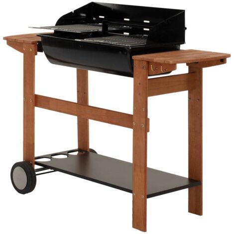 Barbecue charbon Charon Azur Pro en bois – Surface de cuisson 70 x 40 cm – Capacité jusqu'à 12 personnes – Acier et bois – Neka