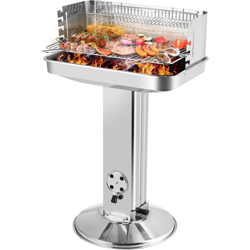 Barbecue charbon colonne de bois,Barbecue pour camping, plage, jardin, fête, avec grille de cuisson réglable en hauteur sur 5 niveaux, panier de