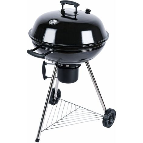 Barbecue charbon de bois Ø57cm - Georges - Noir émaillé, barbecue avec aérateurs, émaillé, fumoir, récupérateur de cendres - Noir