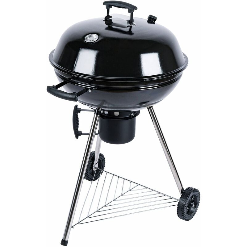 Sweeek - Barbecue charbon de bois émaillé Georges - Ø57cm - Noir - Avec aérateurs - Fumoir - Récupérateur de cendres - Noir