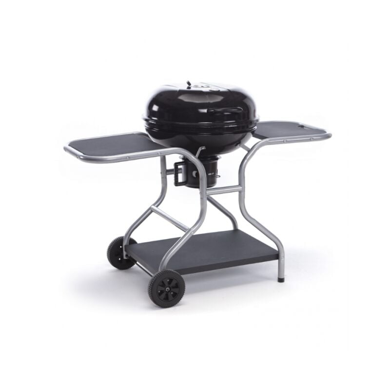 Barbecue au charbon de bois 126x62x90 cm en acier noir avec roues - Porcia