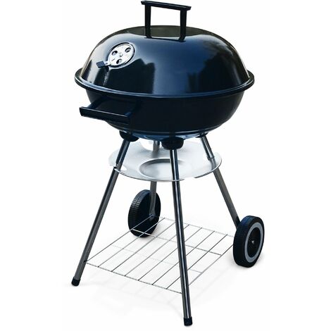 Barbecue charbon de bois Fernand ⌀41cm noir, fumoir boule, récupérateur de cendre, roulettes