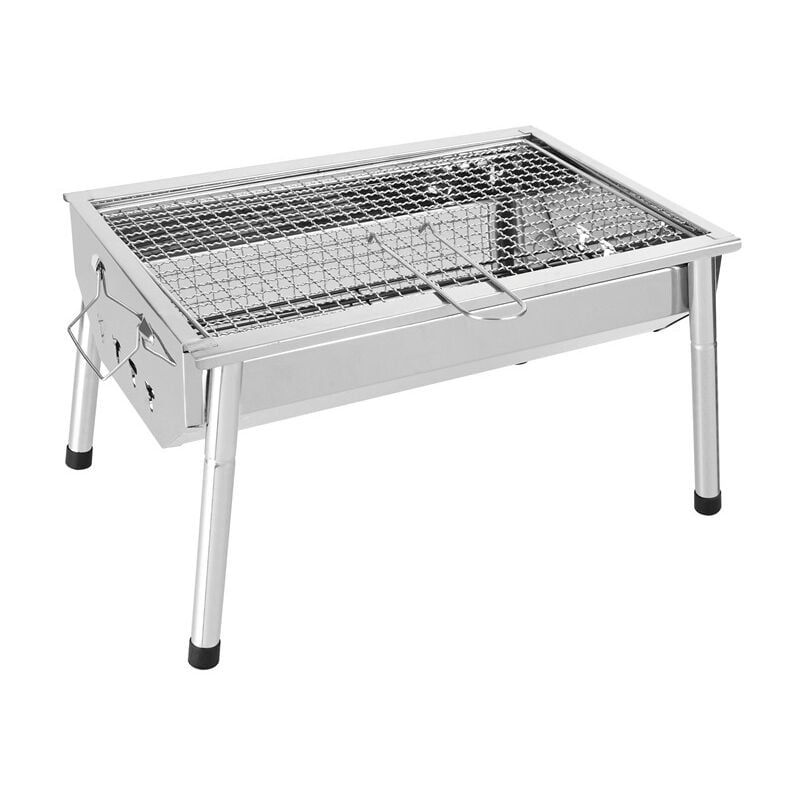 Barbecue Charbon de Bois INOX Ajustable Barbecue Démontable en Acier Portable BBQ Exterieur Grille sur Pied pour Jardin Pique-Nique Camping