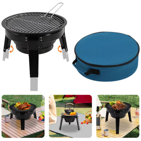 Barbecue charbon de bois portable type baril avec accessoires et sac de transport, parfait pour jardin, camping et fête barbecue extérieur