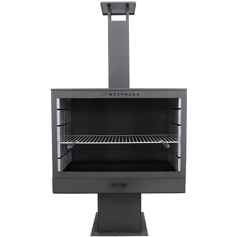 Barbecue charbon en acier noir 50x90x160 cm – Foyer intégré avec grilles – Pour grillades en extérieur – Résistant aux intempéries – Westmann