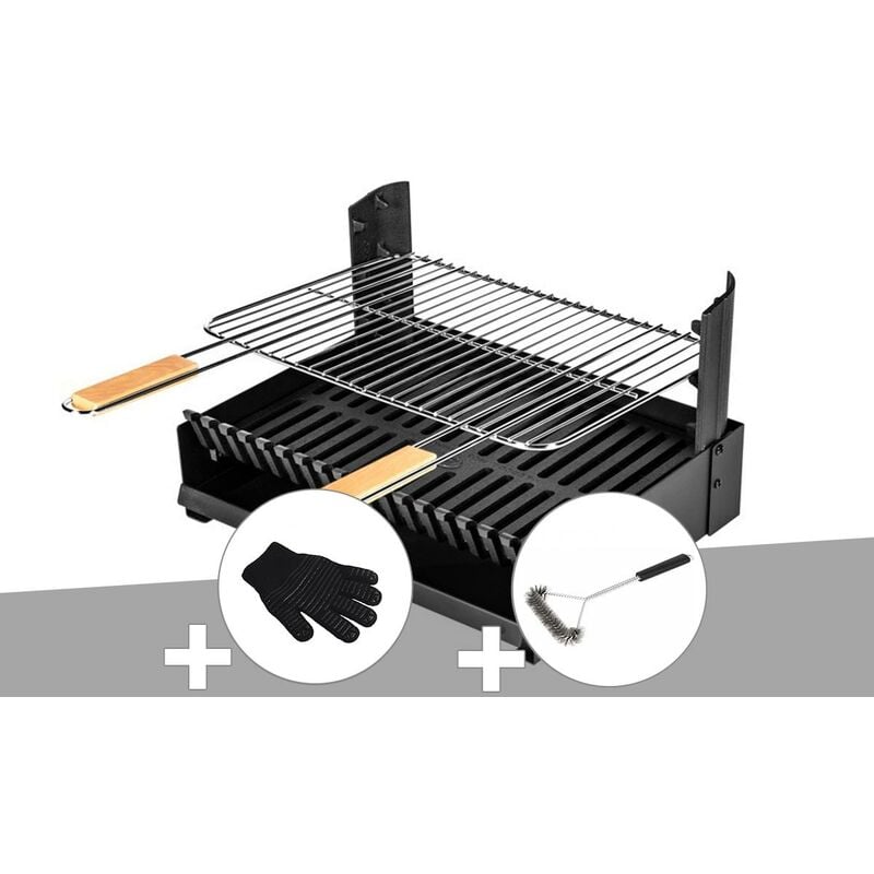 Barbecue charbon - Grilloir à poser Somagic Gant de protection + Brosse En t