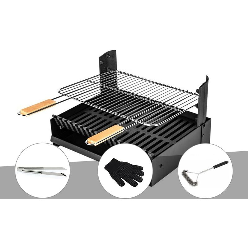 Barbecue charbon - Grilloir à poser Somagic Pince en inox + Gant de protection + Brosse En t