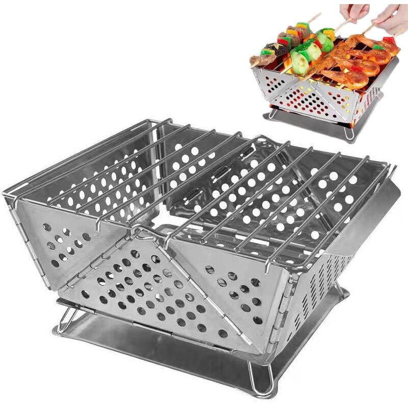Kinsi - Barbecue Charbon- pliable, Acier inoxydable, Portable, 18.7x20.5x9.2cm
