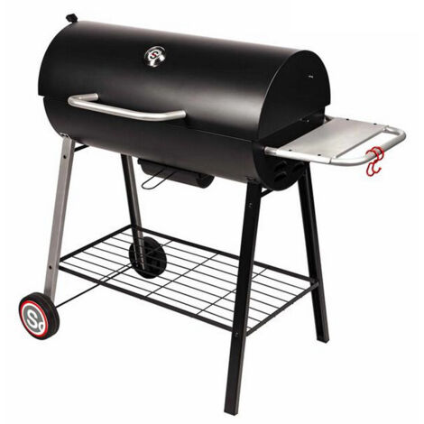 Barbecue charbon portable 72x37cm avec couvercle et thermomètre – Chariot stable avec roulettes – 12 personnes – 347040 – Somagic