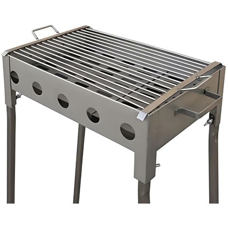 Barbecue charbon rectangulaire en acier inoxydable gris – Dimensions 33 x 33 x 60 cm – Résistance supérieure pour usage intensif – Visiodirect