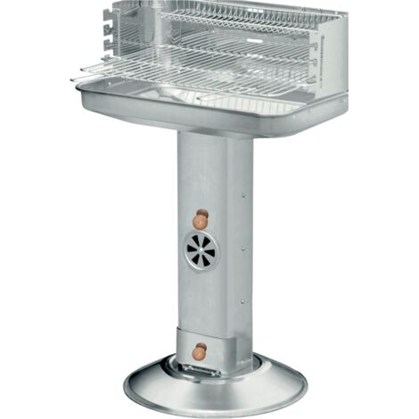 Barbecue charbon rectangulaire sur colonne 58,5 x 38,5 x 88 cm – Cuve en acier inoxydable 409 – Grille chromée pour cuisson précise – Imagin