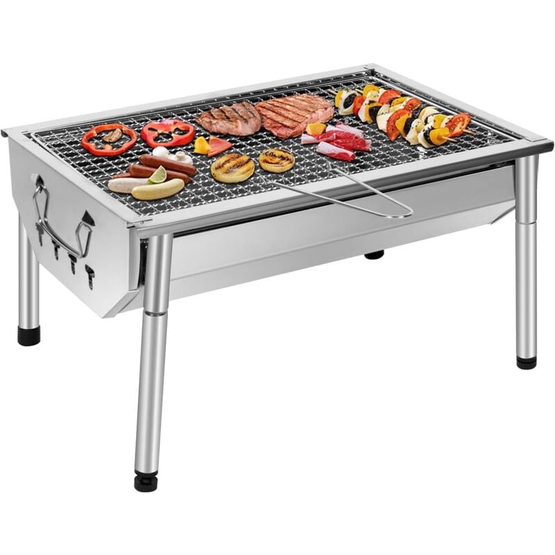 Kinsi - Barbecue Charbon- Réglable, Acier inoxydable, Portable, 40x28x22cm