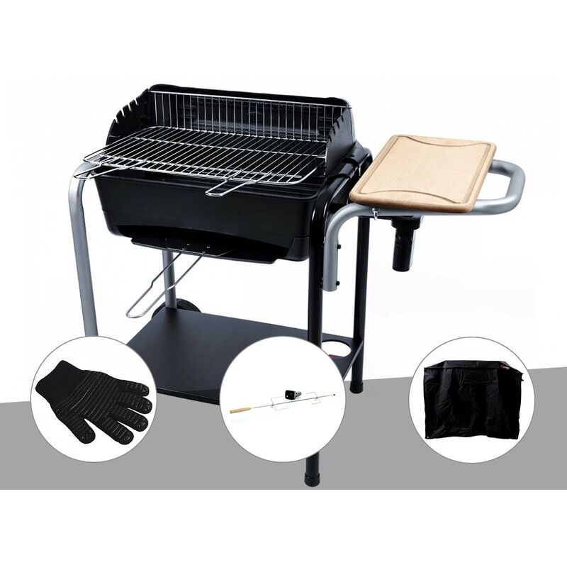 somagic - barbecue charbon roma + gant de protection + kit tournebroche + housse