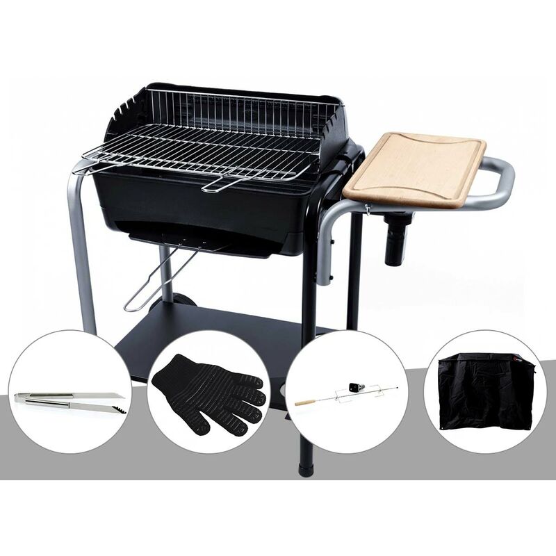 Barbecue charbon Roma Somagic Pince inox + Gant de protection + Kit tournebroche + Housse