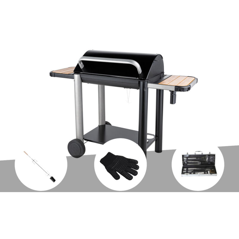 Barbecue charbon Vulcano 3000 + Kit tournebroche + Gant de protection + Malette 8 accessoires inox Somagic
