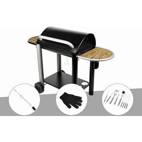 Barbecue charbon Vulcano 3000 Somagic + Kit tournebroche + Gant de protection + Malette 8 accessoires inox
