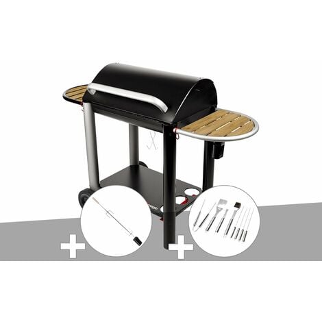 Barbecue charbon Vulcano 3000 Somagic + Kit tournebroche + Malette 8 accessoires inox