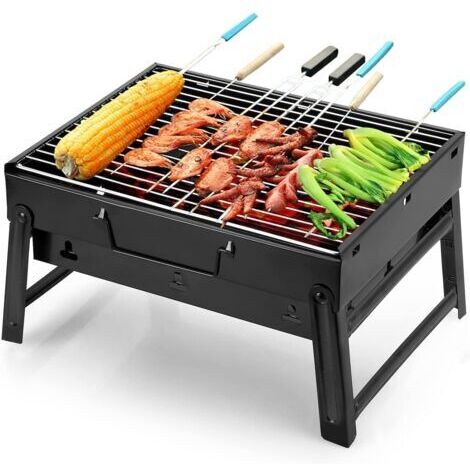 Barbecue charbon,Barbecue Portable Petit Barbecue à Charbon de Table Domestique Pliable avec 2 Barbecue Grille Clip Inox Acier Barbecue Extérieur/Camping/Piquenique