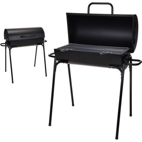 Barbecue charbon avec couvercle noir – Acier robuste – Hauteur 89 cm – Grille de cuisson 63 cm – Température maximale 250 ºC – BBQ