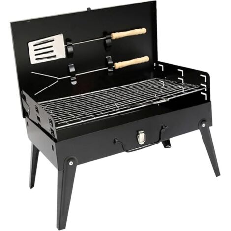 Barbecue de camping pliable et portable avec accessoires, barbecue portable d'extérieur 44×27×47 cm, adapté au trail, à la randonnée et aux pique-niques.