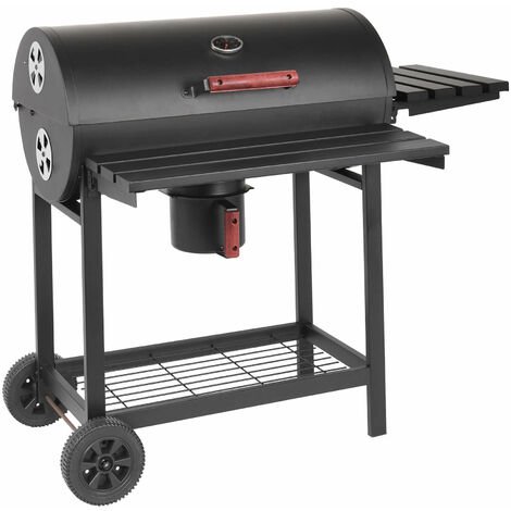 Barbecue portable charbon 113x70x97.5h – Couvercle avec thermomètre – Collecteur de graisses amovible – Acier peint noir – Magazzini Cosma