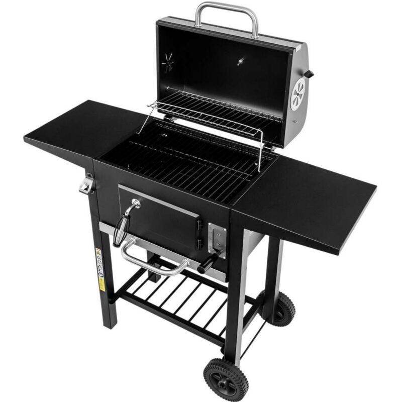Barbecue de jardin au charbon de bois Mega-M, 2 tablettes latérales, grille émaillée 42x30 N