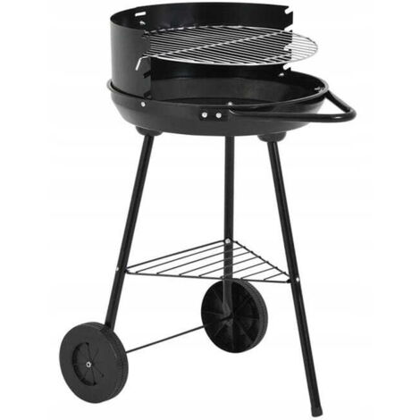 Barbecue de jardin semi-ouvert, noir, grille de 37 cm, barbecue mobile en acier au charbon de bois