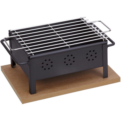 Barbecue de table portable noir 25x20 cm – Structure en fer peint résistante jusqu'à 600 °C – Poids léger 2,64 kg – Sauvic