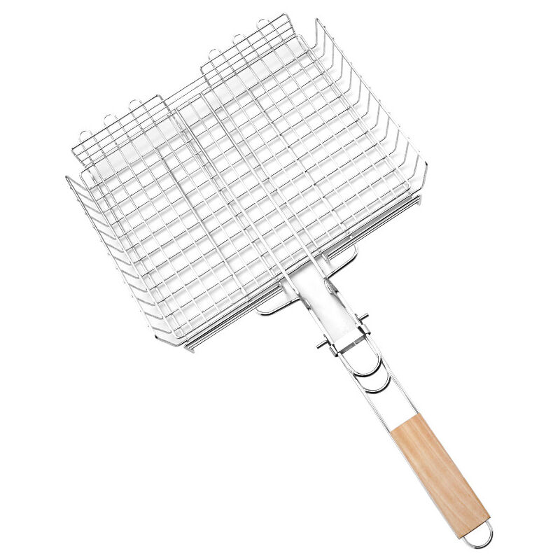 Largeight - Barbecue double réglable, Acier Chromé/Bouleau fsc, 32 x 25 x 5 cm, Argent,Barbecue double réglable, Acier Chromé/Bouleau fsc, 32 x 25 x