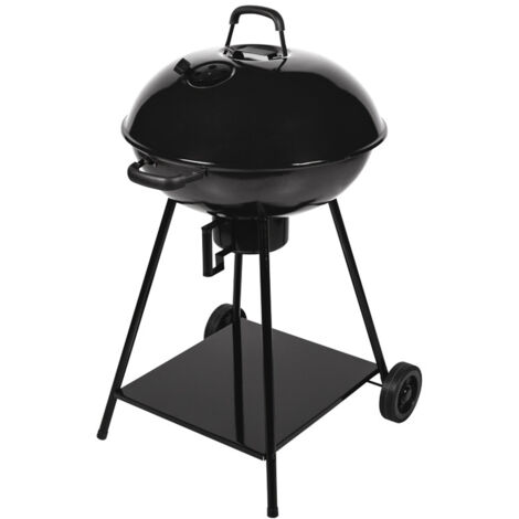 Barbecue portable en acier émaillé 57 cm sur chariot – Couvercle inclus – Grille de cuisson 55 cm – Cendrier récupérateur de cendres – Somagic