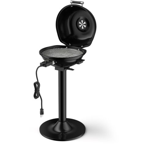 Barbecue Électrique Extérieur 1600 W Grill Portatif sur Pied avec Grille Amovible Antiadhésive Température Réglable Noir
