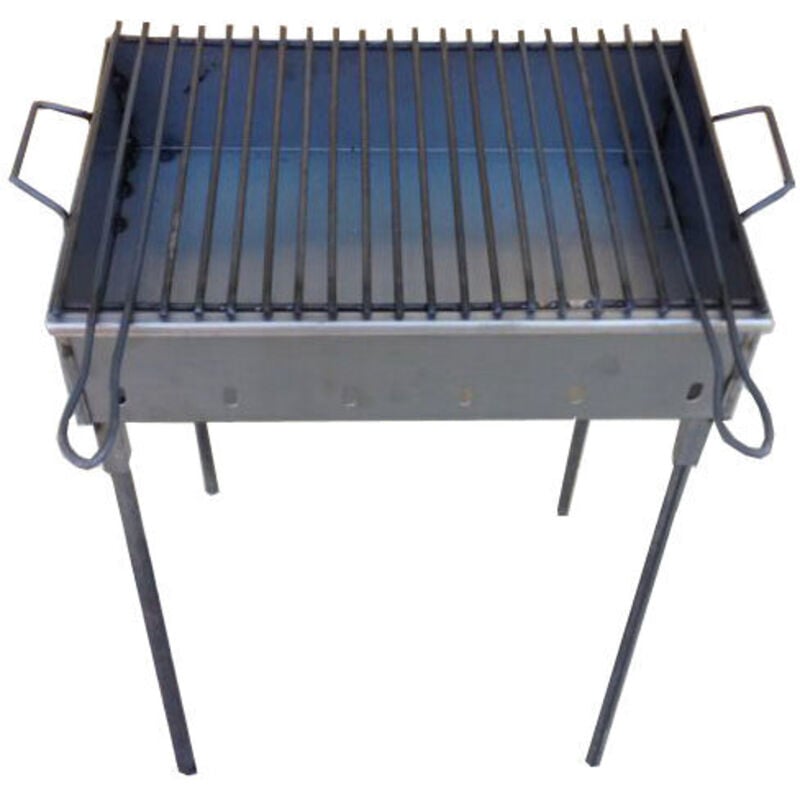 Barbecue en fer 51 cm de long (60 cm entre les poignées) 33 cm de large 75 cm de haut