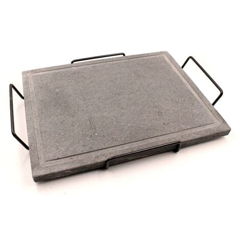 Barbecue en pierre ollaire naturelle Koem 30x40 cm avec cadre et poigne'es pour barbecue a' lave