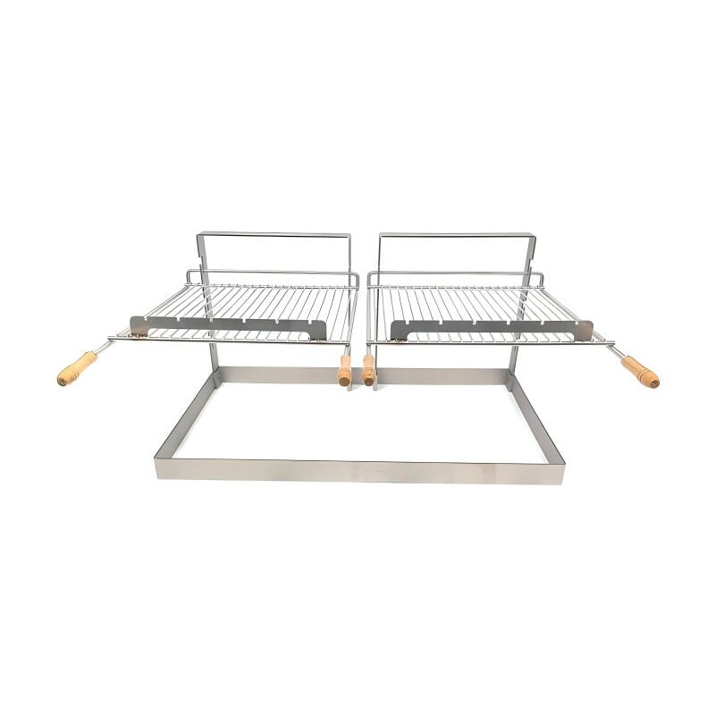 QEM - Barbecue à charbon encastrable Grille et support Vesta pour cheminée ou barbecue 60 x 40 Modèle Double