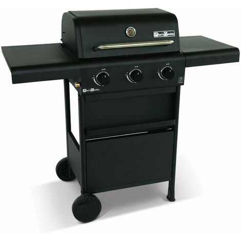 Barbecue gaz 3 brûleurs, tablettes rabattables - Bonacieux - noir, avec rangement